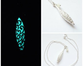 Turquoise necklace glowing necklace elf jewelry pixie dust elven jewelry glow in the dark drop necklace turquoise jewelry filigree necklace