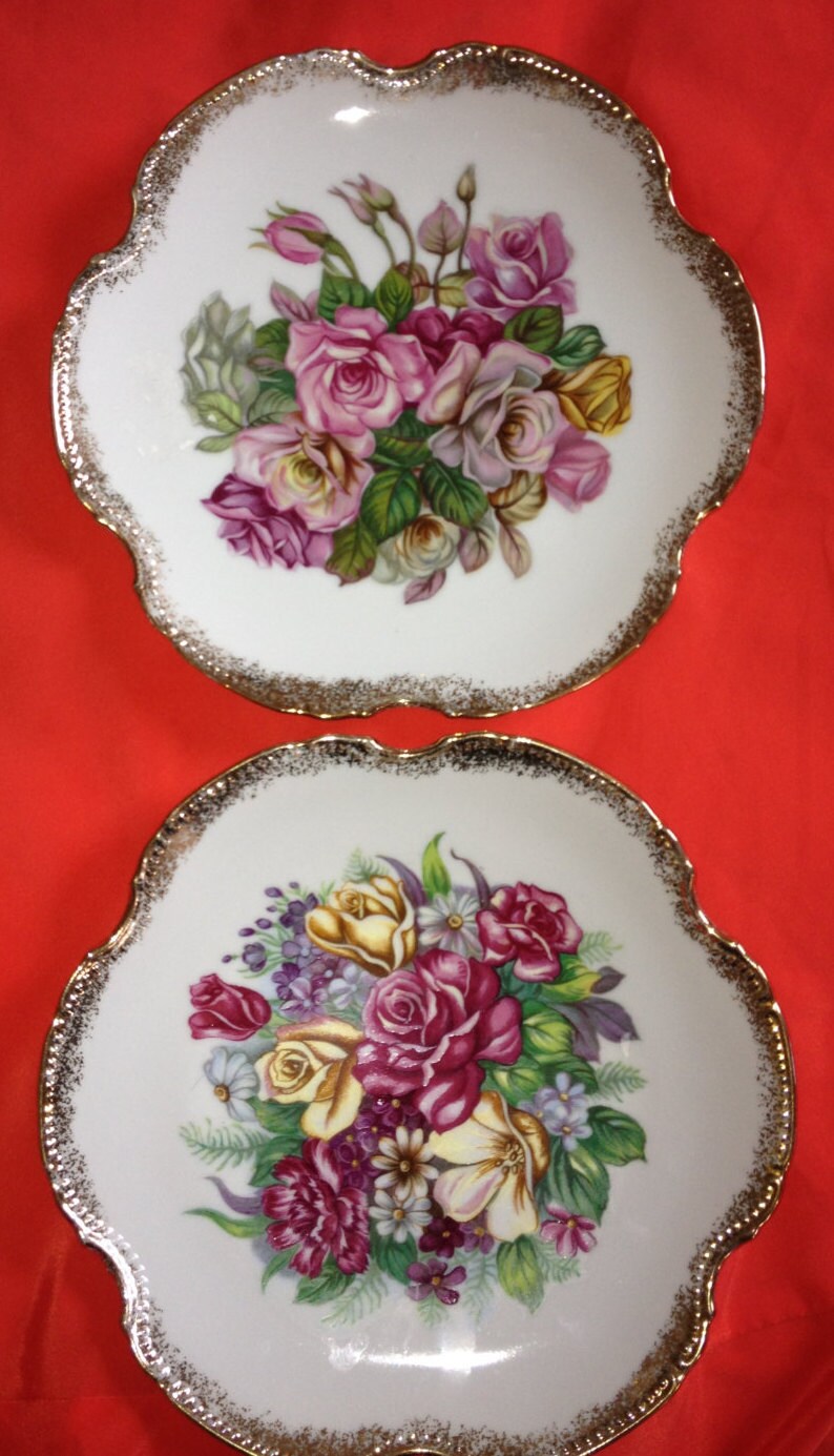 Bone China wall hanging floral large plates, with gold edges Haute Juice