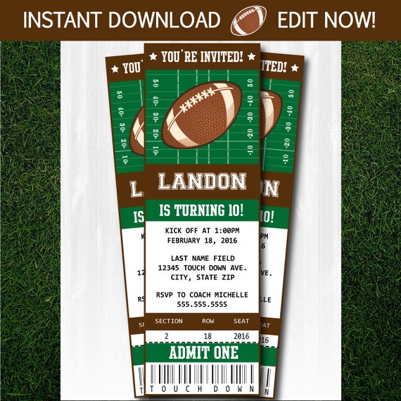 Football Invitation DIY Instantly Downloadable and EDITABLE