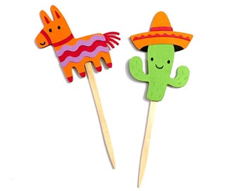 Fiesta Cupcake Toppers Set of 12 / Mexican Party Decoration Fiesta Baby Shower Fiesta Party Decorations Paper Cinco de Mayo Cupcake Topper