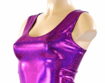 Fuchsia Purple Sparkly Jewel Tank Crop Top Spandex Clubwear Rave Festival Mermaid Top 151415