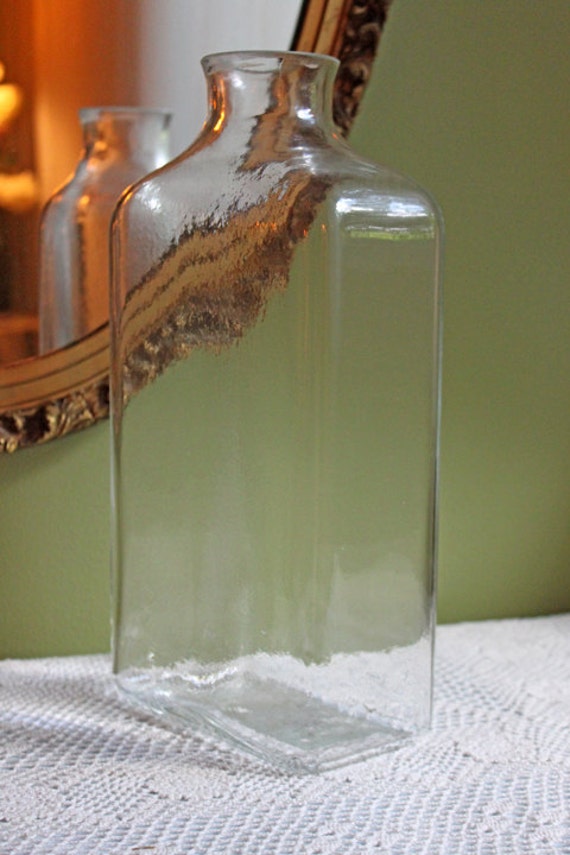 Bottle or Glass Vase. Clear Glass Tall Vase. Modern Art