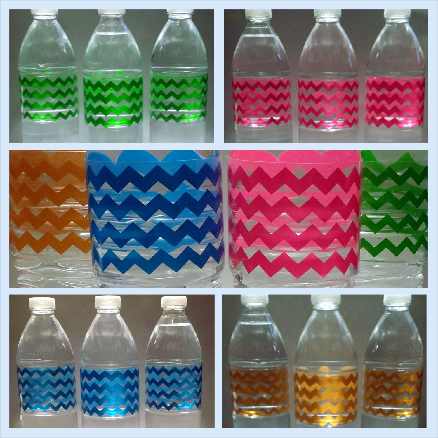 chevron-clear-waterproof-water-bottle-labels-pink-green