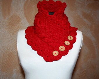 Knitted scarf collar. Red scarf. Warm scarf for women.