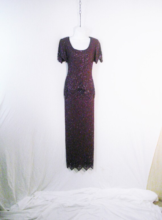 Long Purple Beaded Dress Vintage Laurence by Yesteryearsthreads