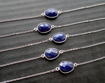 Lapis Lazuli Bracelet Silver Lapis Bracelet Lapis Bezel Bracelet Lapis Lazuli Jewelry Blue Stone Bracelet Mineral Bracelet Chain and Stone