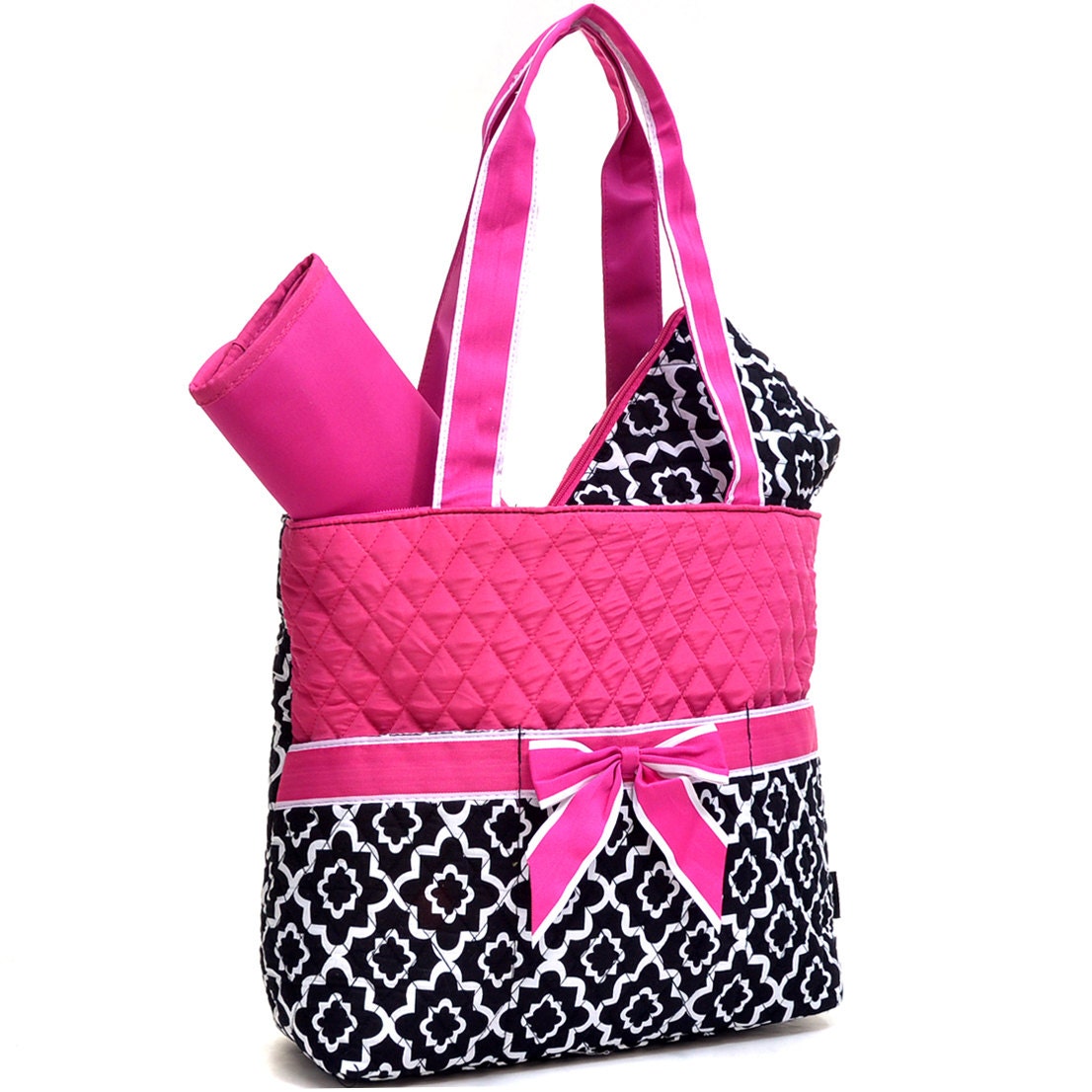 Diaper Bag/Monogram Pink and black Diaper by sewsassybootique