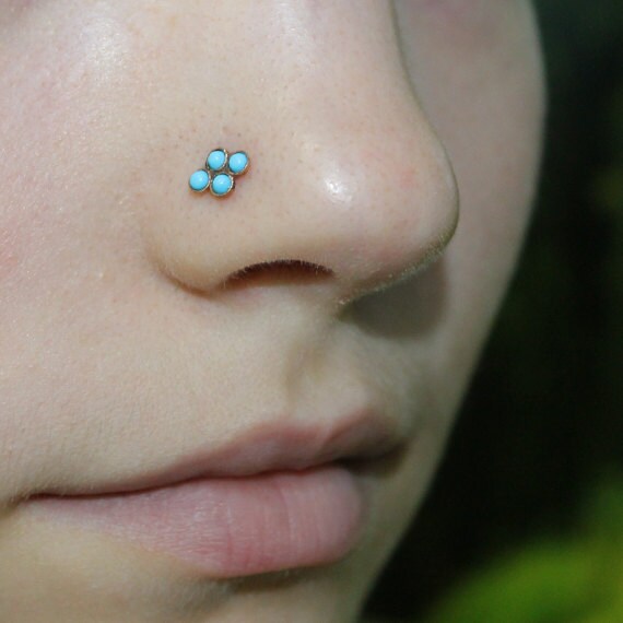 2mm Turquoise Nose Stud - Gold Nose Ring 20 gauge - Tragus Earring - Cartilage Earring - Forward Helix Earring - Nose Screw - Nose Piercing