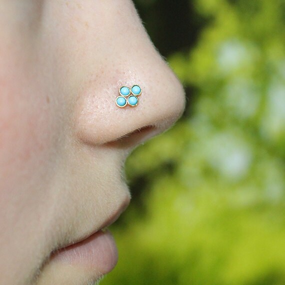 2mm Turquoise Nose Stud 16g - Gold Nose Ring - Tragus Cross Earring Stud - Helix Stud - Cartilage Stud - Tragus Stud - Nose Screw 16g