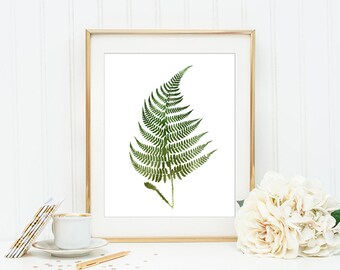 Green Fern Watercolor Wall Art Print - Printable Fern Upon White Background - Woodland Fern Art - Digital Modern Art - INSTANT DOWNLOAD #925