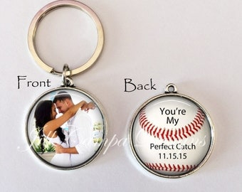 ANNIVERSARY GIFT for boyfriend, husband with DATE - Your Photo on one side - Baseball theme - "You're my perfect catch" - boyfriend, husband