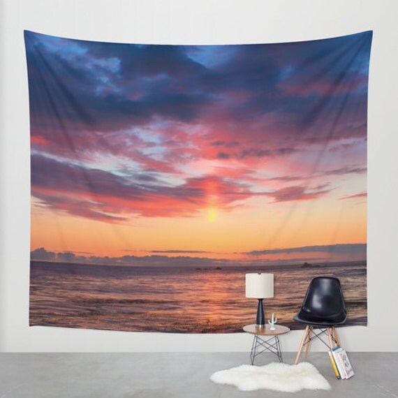 Pink Tapestry Sunset Wall Hanging Modern Dorm Room by ArleneCarley