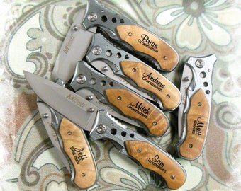 SET of 6 Engraved Pocket Knife ,Rescue Knife , Boy scout Knife , Monogram Engraving ,Groomsman Gift ,Camping Knife - Hunting Knife