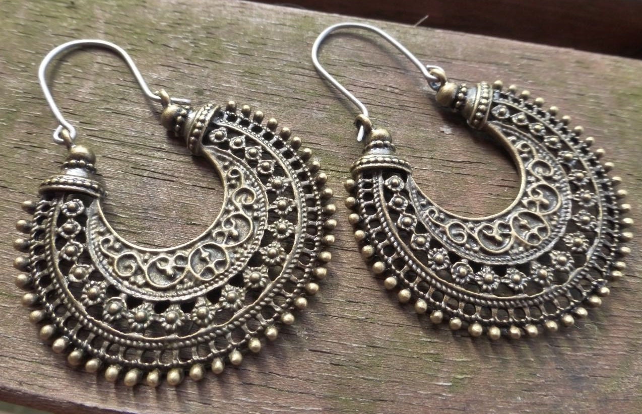 Brass Tribal Earrings With Handmade Hypoallergenic Titanium