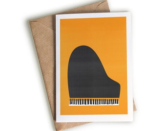 Piano Card, Pianist Gift, Grand Piano Note Card, Piano Recital, Jazz Piano Band, Keyboard Player, Mid Century Art, Illustration Mid Century