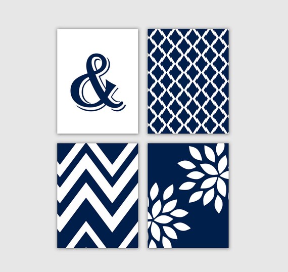 Instant Download Navy White Wall Art 4 Printable Images Home