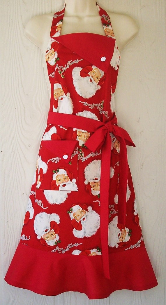 Christmas Apron Happy Santa Santa Claus Retro by KitschNStyle