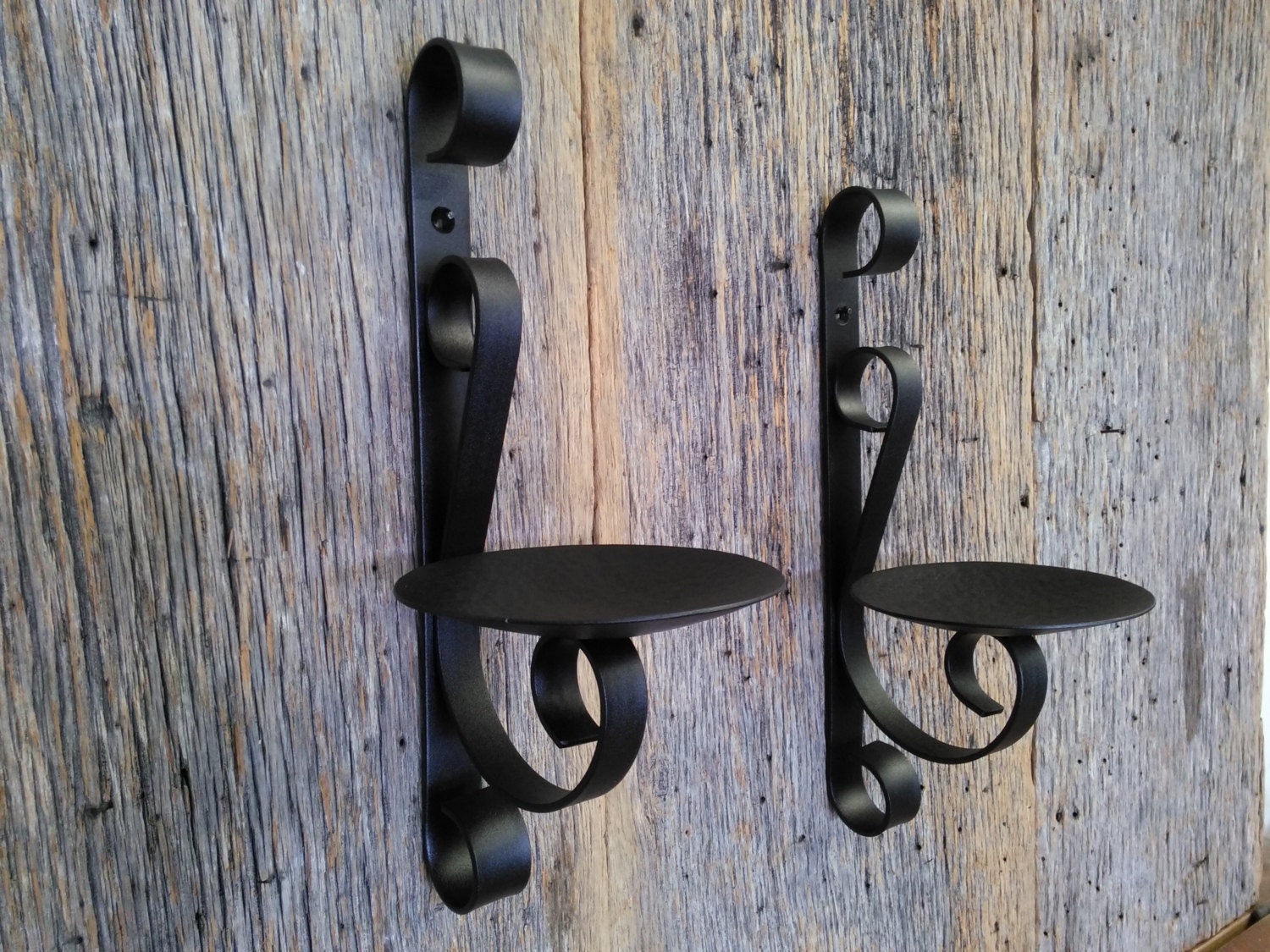 Two Metal Candle Holders Rustic Black Wrought Iron Wall Sconce   Il Fullxfull.815251088 Fttb 