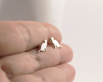 Sweet Little Cat Studs / Sterling Silver Cat Earrings / Handmade Kitty Studs / Meow