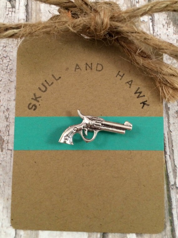 Gun Lapel Pin / Tie Tack Antique Silver Tone by SkullAndHawk