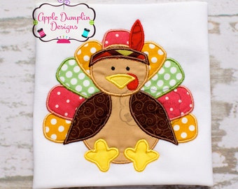 Thanksgiving Indian Turkey Applique Machine Embroidery Design, Fall, Cute, Girl, Boy, Halloween, Pumpkin 4x4, 5x7, 6x10, 9x9