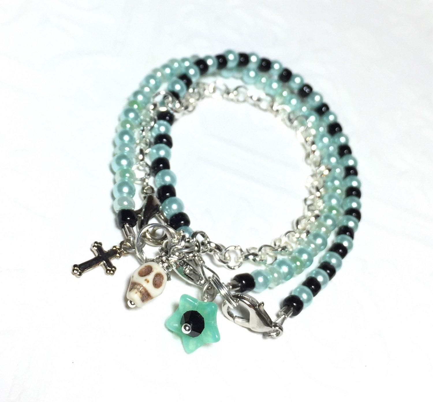 Pastel goth jewelry mint green bracelet stack pop punk