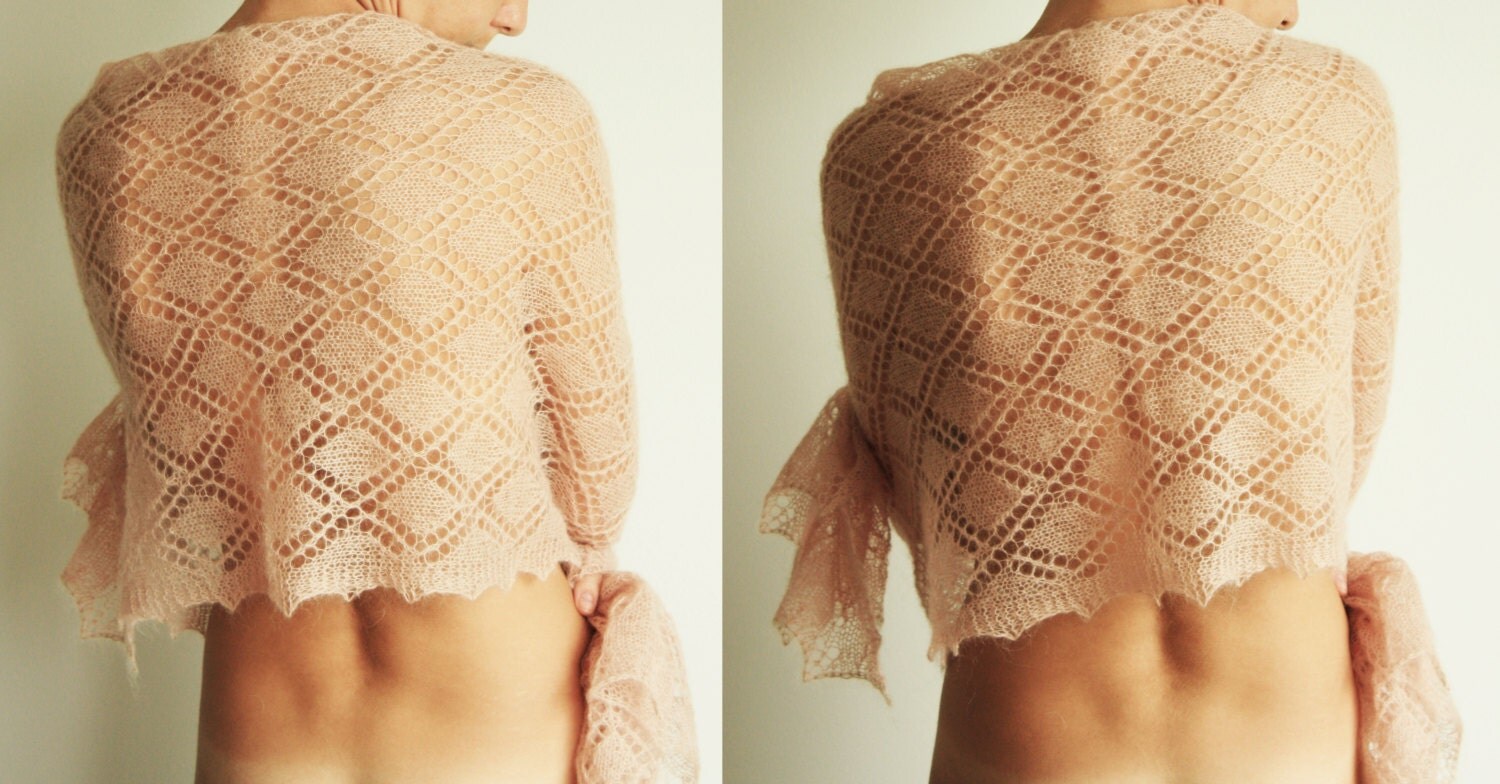 Knit Mohair Wrap Lace Mohair Shawl Estonian Lace Beige