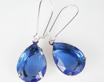 Sapphire Blue Rhinestone Drop Earrings Denim Blue Wedding Bridesmaid Earrings Jewelry