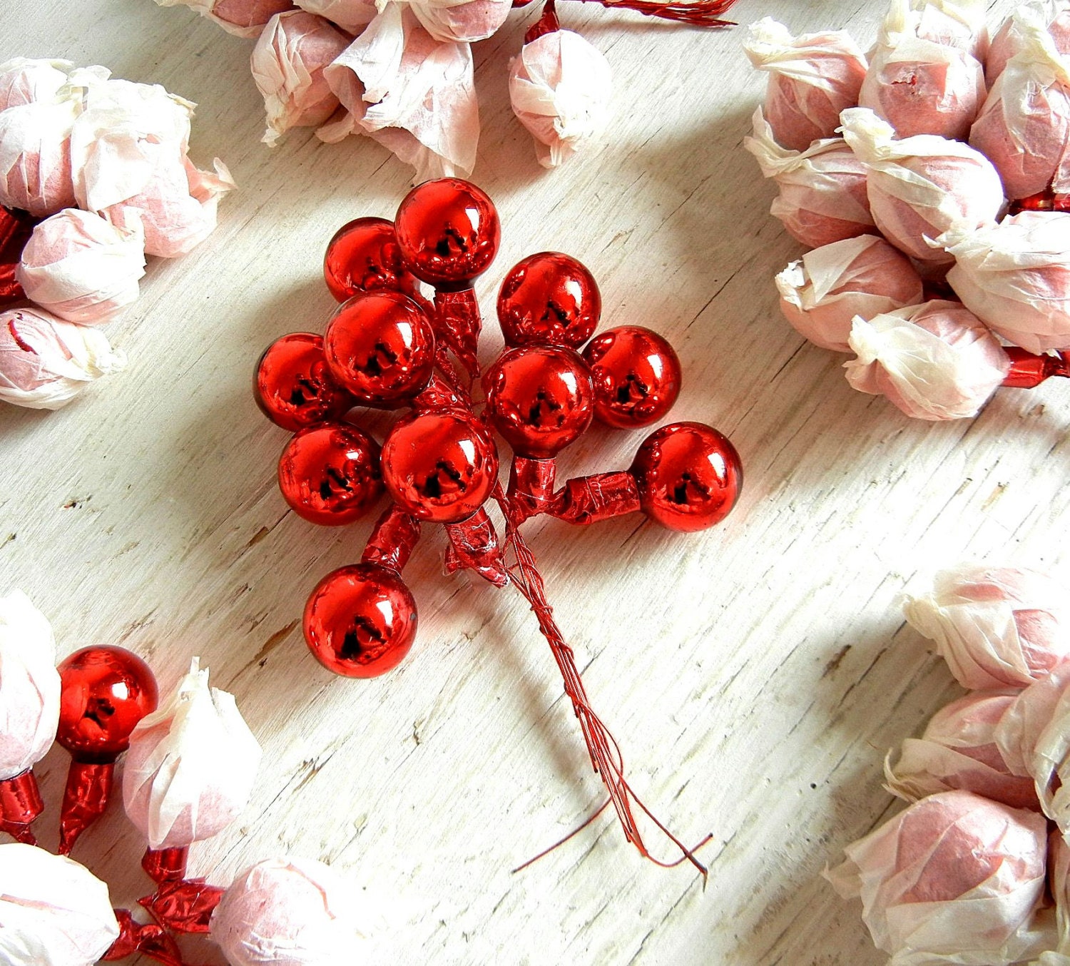 Vintage Christmas Red Glass Ball Picks Christmas Ornaments