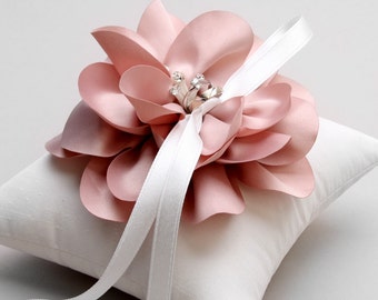 Pink ring pillow, blush ring bearer pillow, rose wedding pillow, flower girl, crystal wedding ring pillow - Sellena