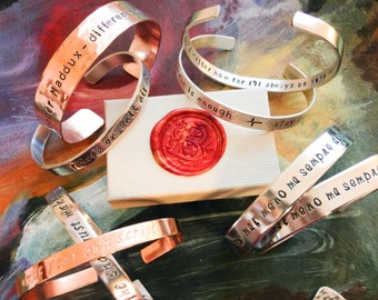 Hand Stamped Bracelet - Custom Hand Stamped Bracelet - Personalized Bracelet Cuff - Song, Name, Quote, Personalized Stamped Bracelet Message