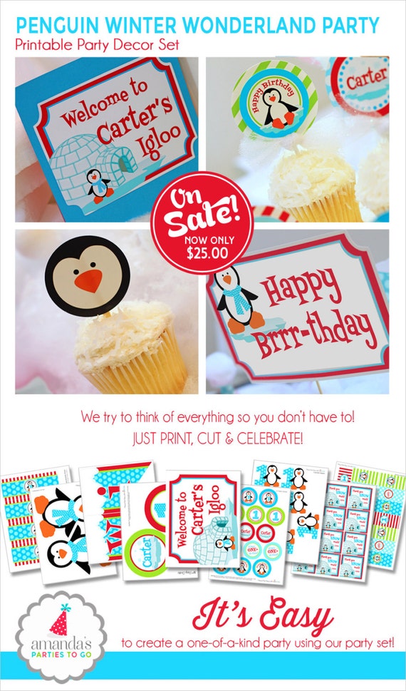 Winter ONEderland Decorations | Winter Onederland Party | Winter Onederland Birthday | Penguin Printable Decorations | Amandas Parties To Go Il_570xn