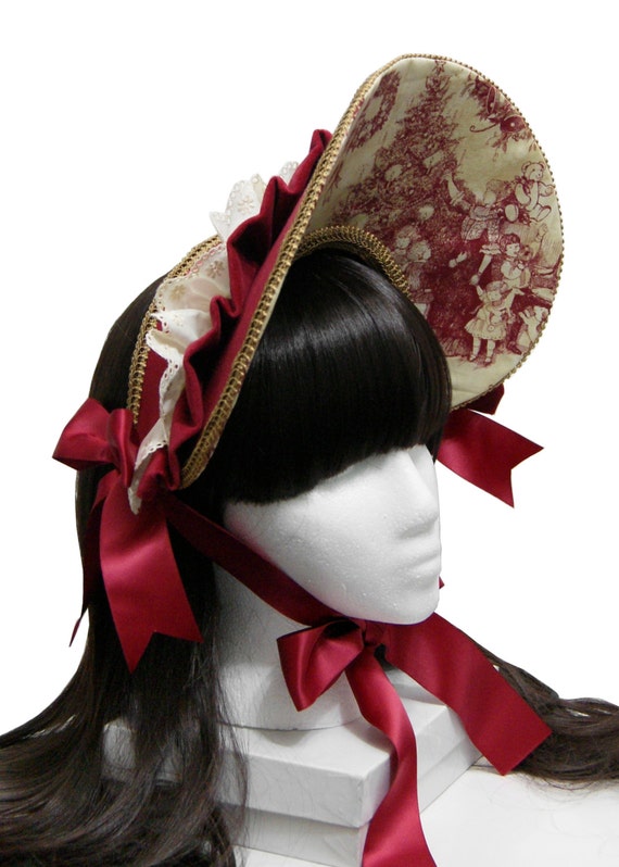 burgundy red velvet early victorian era christmas bonnet burgundy red velvet early victorian era christmas bonnet