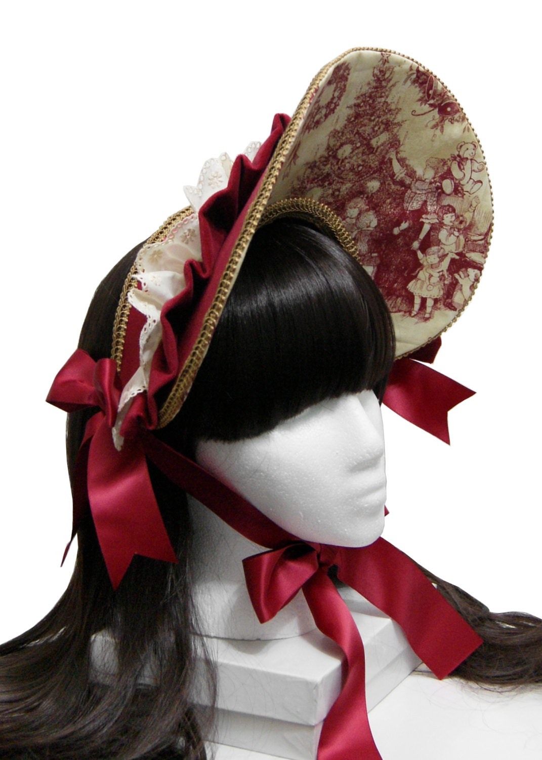 burgundy red velvet early victorian era christmas bonnet burgundy red velvet early victorian era christmas bonnet