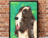 Dog Art - Whimsical Basset Hound Print For Home Or Office - Man Cave - Funky Lime Green Wall Hanging - Gender Neutral Kids Room Decor -