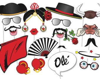 Flamenco / Matador Photobooth Party Props Set - 21 Piece PRINTABLE - Flamenco Photo Booth Props, Spanish Party, matador de toros, Fiesta