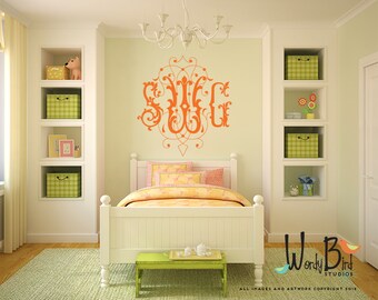 Personalized Monogram Wall Decal - Fancy Scroll Monogram- Bedroom Decor - 3 letter Monogram Vinyl Lettering
