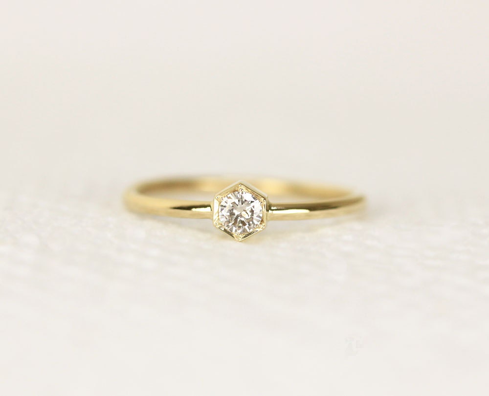 Hexagon Diamond Engagement Ring In 14k GoldWedding Diamond