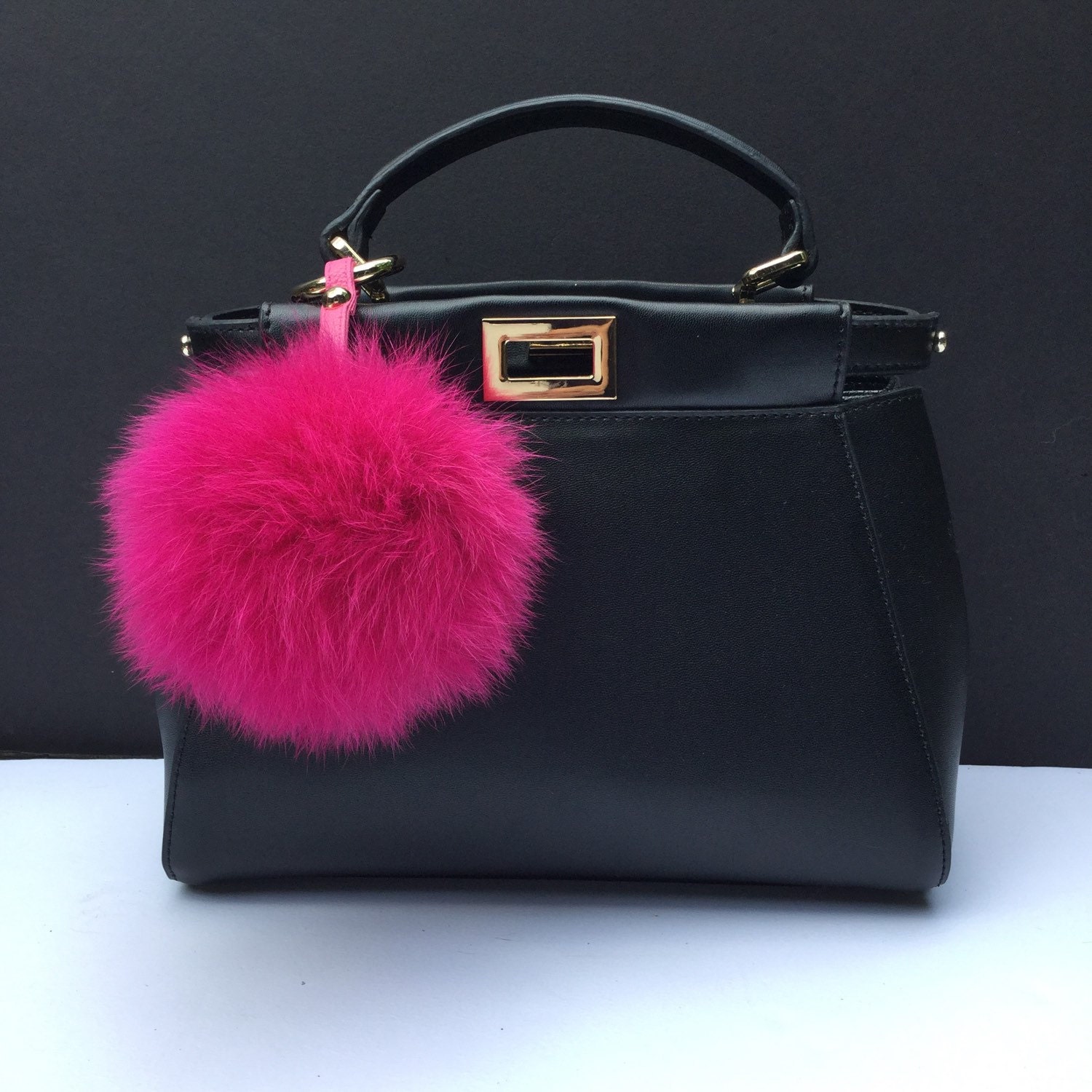 Fur bag charm fur pom pom keychain fur ballkeyring by YogaStudio55