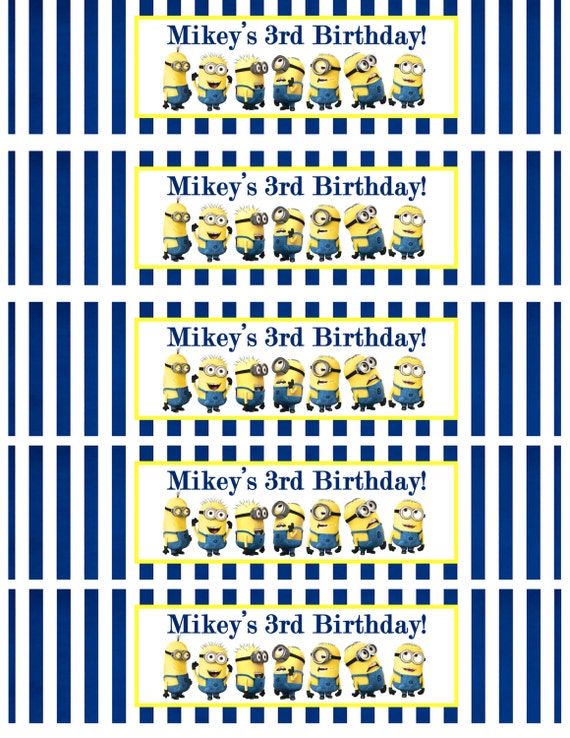 Minion Printable Personalized Water Bottle Labels