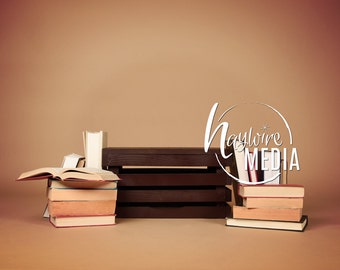 Baby Toddler Child Old Reading Books on Wooden Crate Studio Digital Backdrop - Photography Background for Photographers