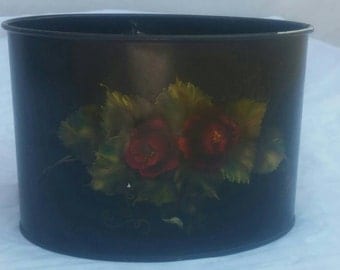 Handpainted oval tole painted container