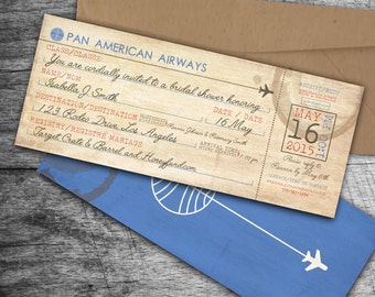Vintage Airline Boarding Pass Bridal Shower Invitation // PanAm Airlines // Digital File // DIY // Pan American Airways