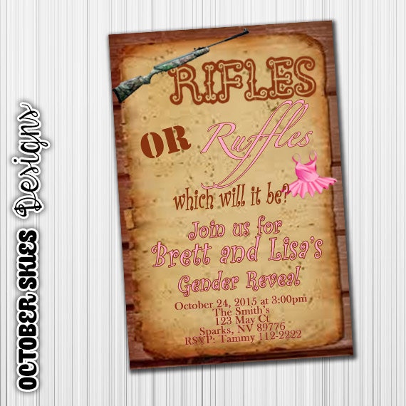 Rifles Or Ruffles Gender Reveal Announcement Printable