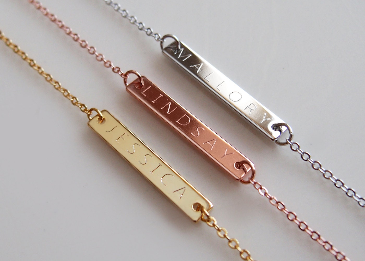 Personalized Engraved Bar Necklace Dainty by MignonandMignon