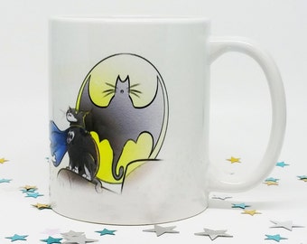 BatCat, Coffee Mug, Funny Coffee Mug, Funny Cat Mug, Cat Coffee Mug, Perfect Gift, Cat Lover Gift, Comic Coffee Cup, Ceramic Mug
