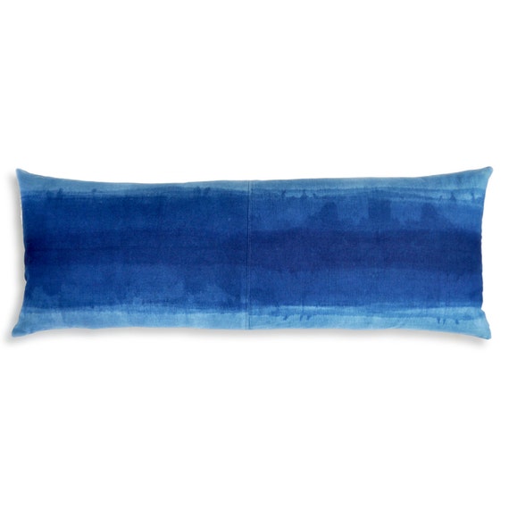 Indigo long pillow cover 14x36 dip-dyed and by GrayGreenGoods