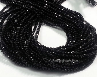 2mm , Black Spinel Micro Faceted Beads , 13 inches