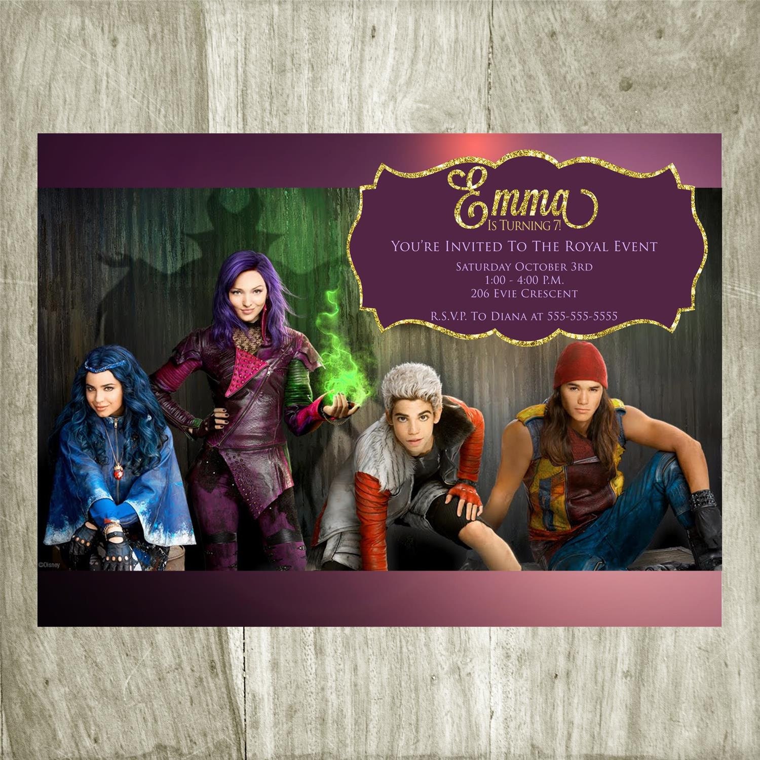 Disney The Descendants Birthday Invitation Personalized