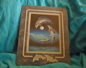 ART of Sherry VINTSON "Over The Moon" Vintage Dolphin Ornamentally Matted Print